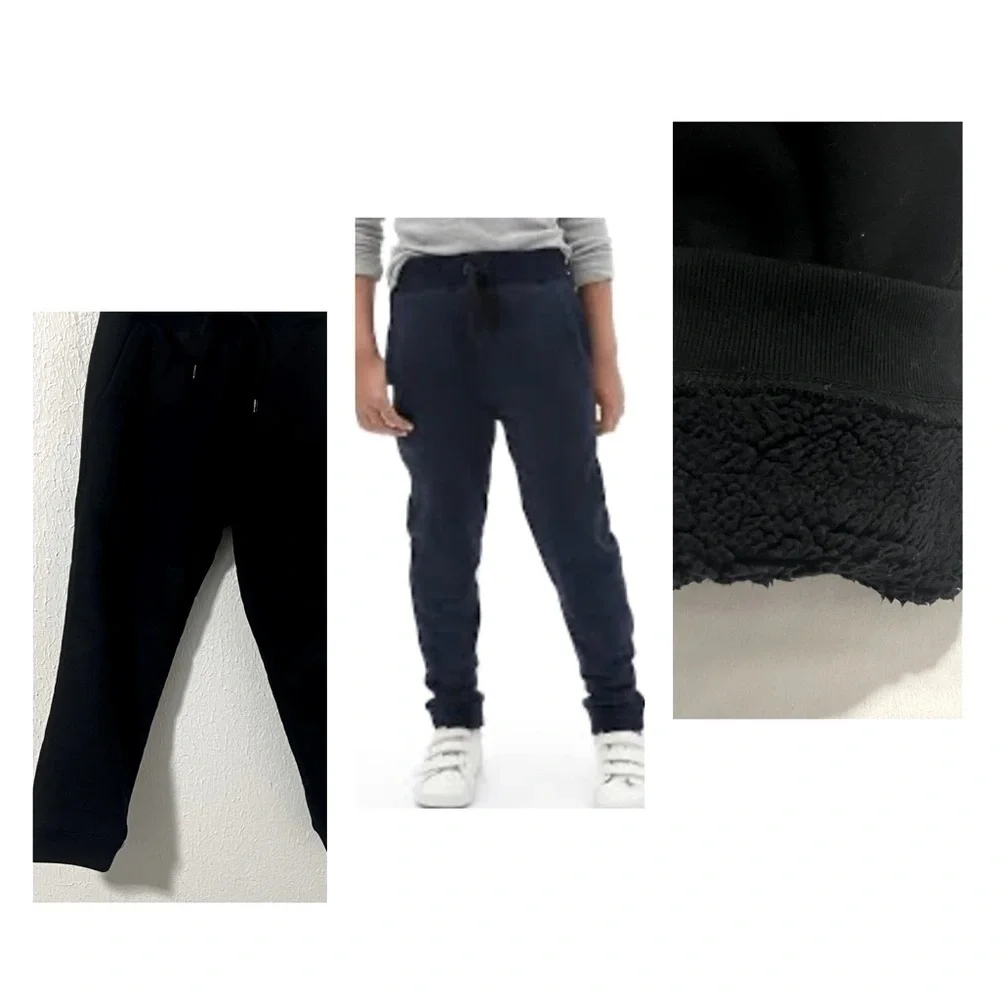 Gap Kids Boys Black Small (6-7) Sherpa-Lined Joggers Pockets Drawstring EUC Soft